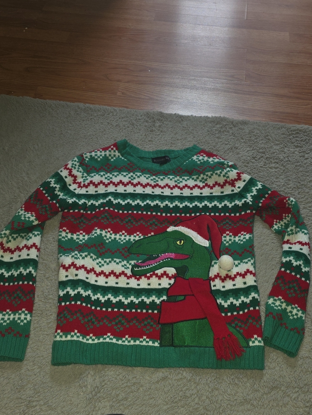 Kids Holiday Fair Isle T-Rex Sweater - Green & Red